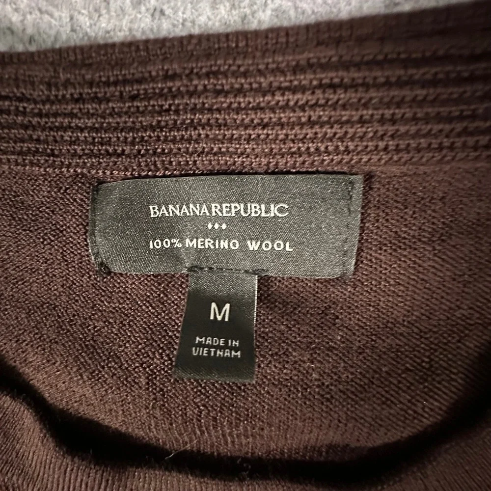 Banana Republic Sweater Medium Brown Mens Striped Merino Wool Crewneck
